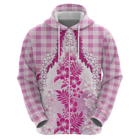 Aloha Hawaii Palaka Zip Hoodie Pink Plumeria Lei - Polynesian Pride