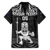 Custom New Zealand Maori Taiaha Family Matching Off Shoulder Short Dress and Hawaiian Shirt Tiki Warrior Black LT05 - Polynesian Pride