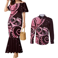 New Zealand Valentine Couples Matching Mermaid Dress and Long Sleeve Button Shirt Aroha Sweet Pink Piwakawaka LT05 Pink - Polynesian Pride