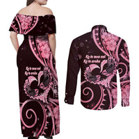 New Zealand Valentine Couples Matching Off Shoulder Maxi Dress and Long Sleeve Button Shirt Aroha Sweet Pink Piwakawaka LT05 - Polynesian Pride