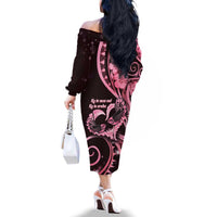 New Zealand Valentine Family Matching Off The Shoulder Long Sleeve Dress and Hawaiian Shirt Aroha Sweet Pink Piwakawaka LT05 - Polynesian Pride