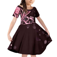New Zealand Valentine Family Matching Off Shoulder Short Dress and Hawaiian Shirt Aroha Sweet Pink Piwakawaka LT05 Daughter's Dress Pink - Polynesian Pride