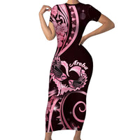 New Zealand Valentine Family Matching Short Sleeve Bodycon Dress and Hawaiian Shirt Aroha Sweet Pink Piwakawaka LT05 Mom's Dress Pink - Polynesian Pride