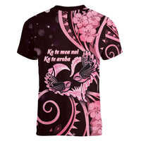 New Zealand Valentine Women V-Neck T-Shirt Aroha Sweet Pink Piwakawaka LT05 - Polynesian Pride