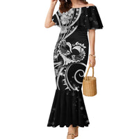 New Zealand Valentine Family Matching Mermaid Dress and Hawaiian Shirt Aroha Gray Piwakawaka LT05 Mom's Dress Gray - Polynesian Pride