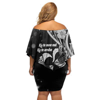 New Zealand Valentine Family Matching Off Shoulder Short Dress and Hawaiian Shirt Aroha Gray Piwakawaka LT05 - Polynesian Pride