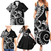 New Zealand Valentine Family Matching Summer Maxi Dress and Hawaiian Shirt Aroha Gray Piwakawaka LT05 - Polynesian Pride