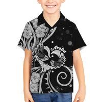New Zealand Valentine Family Matching Tank Maxi Dress and Hawaiian Shirt Aroha Gray Piwakawaka LT05 Son's Shirt Gray - Polynesian Pride