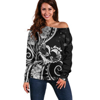 New Zealand Valentine Off Shoulder Sweater Aroha Gray Piwakawaka LT05 Women Gray - Polynesian Pride