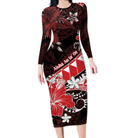 Personalised Hawaii Valentine Day Family Matching Long Sleeve Bodycon Dress and Hawaiian Shirt Polynesian Hibiscus Art Style Red LT05 Mom's Dress Red - Polynesian Pride