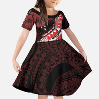 Personalised Hawaii Valentine Day Family Matching Mermaid Dress and Hawaiian Shirt Polynesian Hibiscus Art Style Red LT05 Daughter's Dress Red - Polynesian Pride