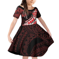 Personalised Hawaii Valentine Day Family Matching Off Shoulder Short Dress and Hawaiian Shirt Polynesian Hibiscus Art Style Red LT05 Daughter's Dress Red - Polynesian Pride