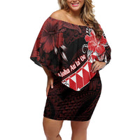 Personalised Hawaii Valentine Day Family Matching Off Shoulder Short Dress and Hawaiian Shirt Polynesian Hibiscus Art Style Red LT05 Mom's Dress Red - Polynesian Pride