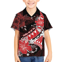 Personalised Hawaii Valentine Day Family Matching Off Shoulder Short Dress and Hawaiian Shirt Polynesian Hibiscus Art Style Red LT05 Son's Shirt Red - Polynesian Pride
