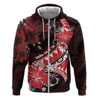 Personalised Hawaii Valentine Day Zip Hoodie Polynesian Hibiscus Art Style Red LT05 Zip Hoodie Red - Polynesian Pride