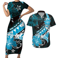 Personalised Hawaii Valentine Day Couples Matching Short Sleeve Bodycon Dress and Hawaiian Shirt Polynesian Hibiscus Art Style Turquoise LT05 Turquoise - Polynesian Pride