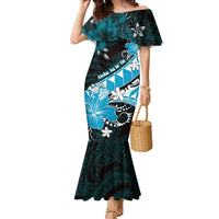 Personalised Hawaii Valentine Day Family Matching Mermaid Dress and Hawaiian Shirt Polynesian Hibiscus Art Style Turquoise LT05 Mom's Dress Turquoise - Polynesian Pride