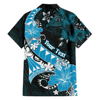 Personalised Hawaii Valentine Day Family Matching Off The Shoulder Long Sleeve Dress and Hawaiian Shirt Polynesian Hibiscus Art Style Turquoise LT05 - Polynesian Pride
