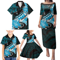Personalised Hawaii Valentine Day Family Matching Puletasi and Hawaiian Shirt Polynesian Hibiscus Art Style Turquoise LT05 - Polynesian Pride