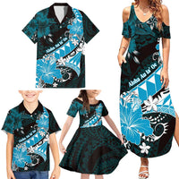 Personalised Hawaii Valentine Day Family Matching Summer Maxi Dress and Hawaiian Shirt Polynesian Hibiscus Art Style Turquoise LT05 - Polynesian Pride