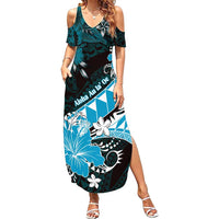 Personalised Hawaii Valentine Day Family Matching Summer Maxi Dress and Hawaiian Shirt Polynesian Hibiscus Art Style Turquoise LT05 Mom's Dress Turquoise - Polynesian Pride