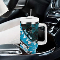 Personalised Hawaii Valentine Day Tumbler With Handle Polynesian Hibiscus Art Style Turquoise LT05 - Polynesian Pride