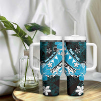 Personalised Hawaii Valentine Day Tumbler With Handle Polynesian Hibiscus Art Style Turquoise LT05 - Polynesian Pride