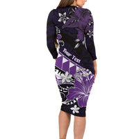 Personalised Hawaii Valentine Day Family Matching Long Sleeve Bodycon Dress and Hawaiian Shirt Polynesian Hibiscus Art Style Purple LT05 - Polynesian Pride
