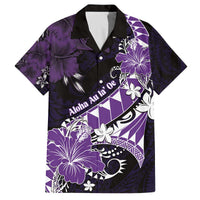 Personalised Hawaii Valentine Day Family Matching Off The Shoulder Long Sleeve Dress and Hawaiian Shirt Polynesian Hibiscus Art Style Purple LT05 - Polynesian Pride