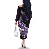 Personalised Hawaii Valentine Day Family Matching Off The Shoulder Long Sleeve Dress and Hawaiian Shirt Polynesian Hibiscus Art Style Purple LT05 - Polynesian Pride
