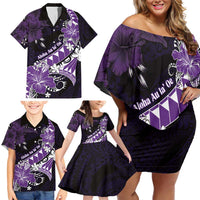 Personalised Hawaii Valentine Day Family Matching Off Shoulder Short Dress and Hawaiian Shirt Polynesian Hibiscus Art Style Purple LT05 - Polynesian Pride
