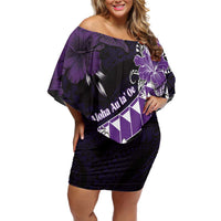 Personalised Hawaii Valentine Day Family Matching Off Shoulder Short Dress and Hawaiian Shirt Polynesian Hibiscus Art Style Purple LT05 Mom's Dress Purple - Polynesian Pride
