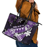 Hawaii Valentine Day Leather Tote Bag Polynesian Hibiscus Art Style Purple