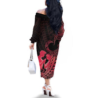 Alofa Samoa Valentine Red Family Matching Off The Shoulder Long Sleeve Dress and Hawaiian Shirt Love Is The Greatest Thing LT05 - Polynesian Pride