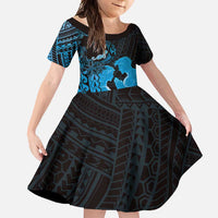Alofa Samoa Valentine Blue Family Matching Mermaid Dress and Hawaiian Shirt Love Is The Greatest Thing LT05 Daughter's Dress Blue - Polynesian Pride
