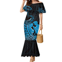 Alofa Samoa Valentine Blue Family Matching Mermaid Dress and Hawaiian Shirt Love Is The Greatest Thing LT05 Mom's Dress Blue - Polynesian Pride