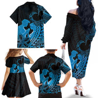Alofa Samoa Valentine Blue Family Matching Off The Shoulder Long Sleeve Dress and Hawaiian Shirt Love Is The Greatest Thing LT05 - Polynesian Pride