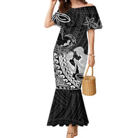 Alofa Samoa Valentine Black Family Matching Mermaid Dress and Hawaiian Shirt Love Is The Greatest Thing LT05 Mom's Dress Black - Polynesian Pride