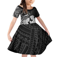 Alofa Samoa Valentine Black Family Matching Off Shoulder Short Dress and Hawaiian Shirt Love Is The Greatest Thing LT05 Daughter's Dress Black - Polynesian Pride