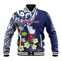 Personalised Wake Island Baseball Jacket Tribal Pattern With Hibiscus Flowers