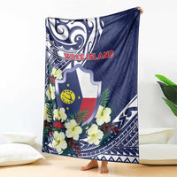 Wake Island Blanket Tribal Pattern With Hibiscus Flowers