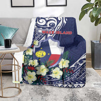 Wake Island Blanket Tribal Pattern With Hibiscus Flowers