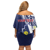 Personalised Wake Island Family Matching Off Shoulder Short Dress and Hawaiian Shirt Tribal Pattern With Hibiscus Flowers LT05 - Polynesian Pride