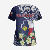 Personalised Wake Island Scrub Top Tribal Pattern With Hibiscus Flowers