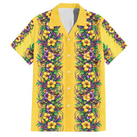 Aloha Hawaii Mardi Gras Family Matching Off Shoulder Maxi Dress and Hawaiian Shirt Gold Style