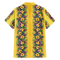 Aloha Hawaii Mardi Gras Family Matching Off Shoulder Short Dress and Hawaiian Shirt Gold Style