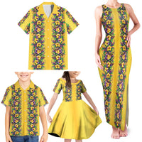 Aloha Hawaii Mardi Gras Family Matching Tank Maxi Dress and Hawaiian Shirt Gold Style