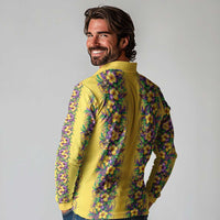 Aloha Hawaii Mardi Gras Long Sleeve Polo Shirt Gold Style