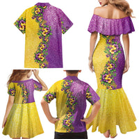 Hawaii Mardi Gras Family Matching Mermaid Dress and Hawaiian Shirt Plumeria Lei Beads Glitter Style LT05 - Polynesian Pride