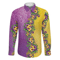 Hawaii Mardi Gras Family Matching Short Sleeve Bodycon Dress and Hawaiian Shirt Plumeria Lei Beads Glitter Style LT05 Dad's Shirt - Long Sleeve Colorful - Polynesian Pride